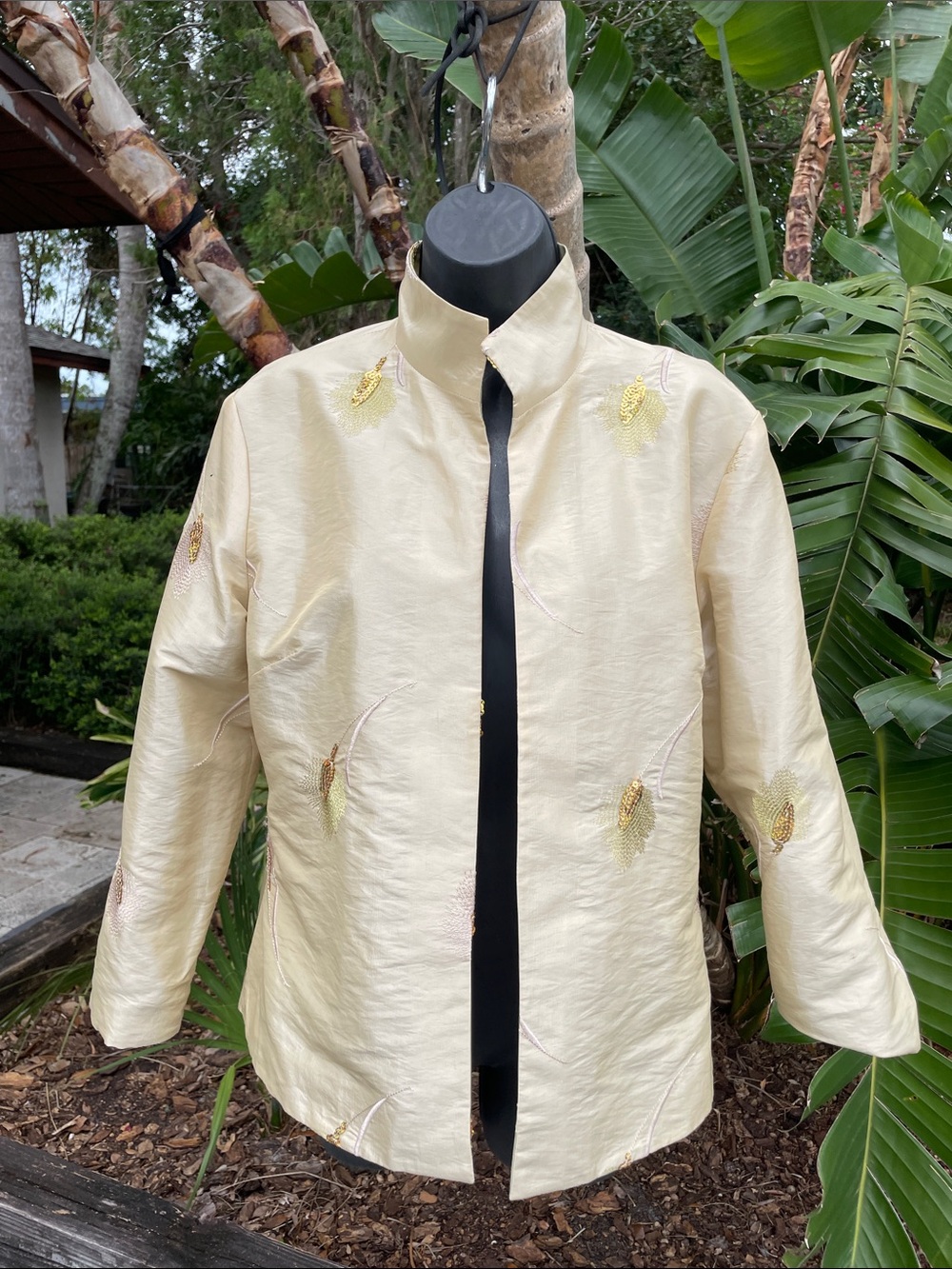 reversible, lime, green and yellow cream, brocade sequin jacket